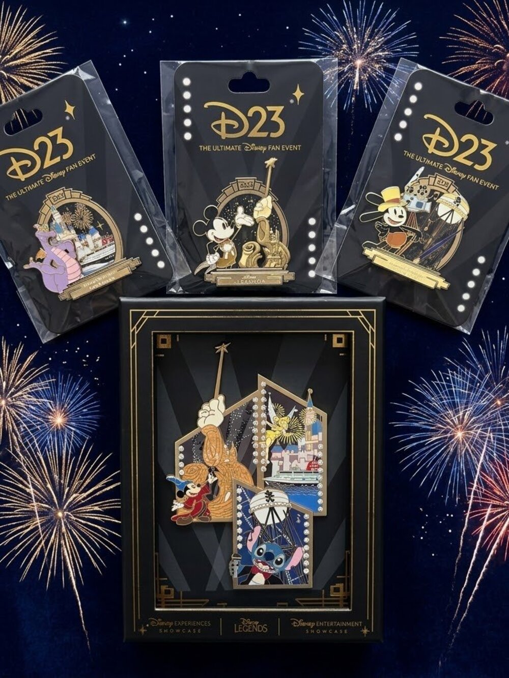 2026 D23 Disney Honda Center Experiences Showcase Jumbo & 3 Single Pins NIP